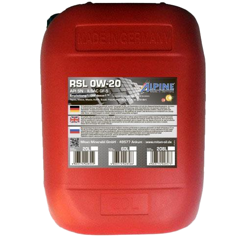 Моторное масло Alpine RSL 0W-20, 20л