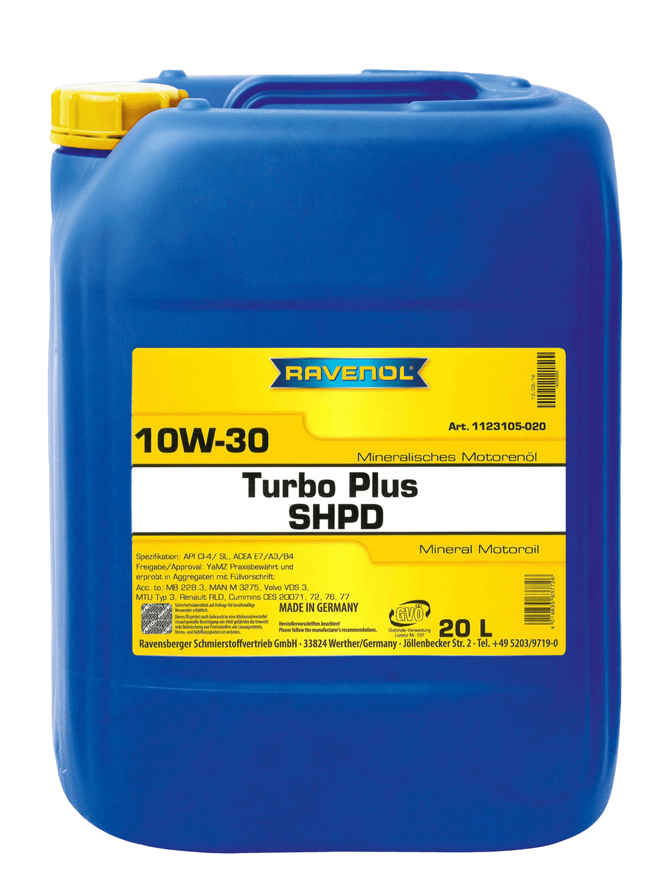 Моторное масло Ravenol Turbo plus SHPD SAE 10W-30, 20л