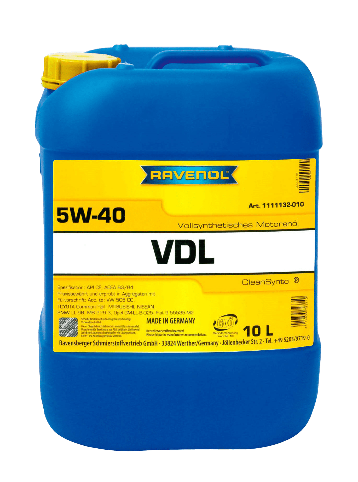 Моторное масло Ravenol VDL SAE 5W-40, 10л