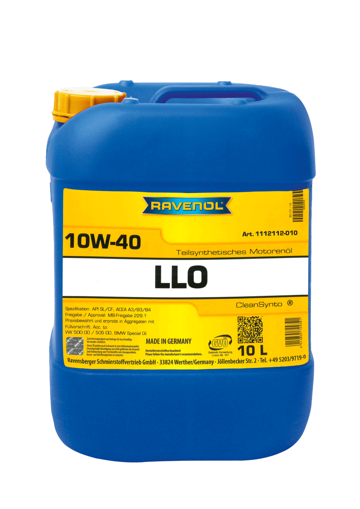 Моторное масло Ravenol LLO SAE 10W-40, 10л