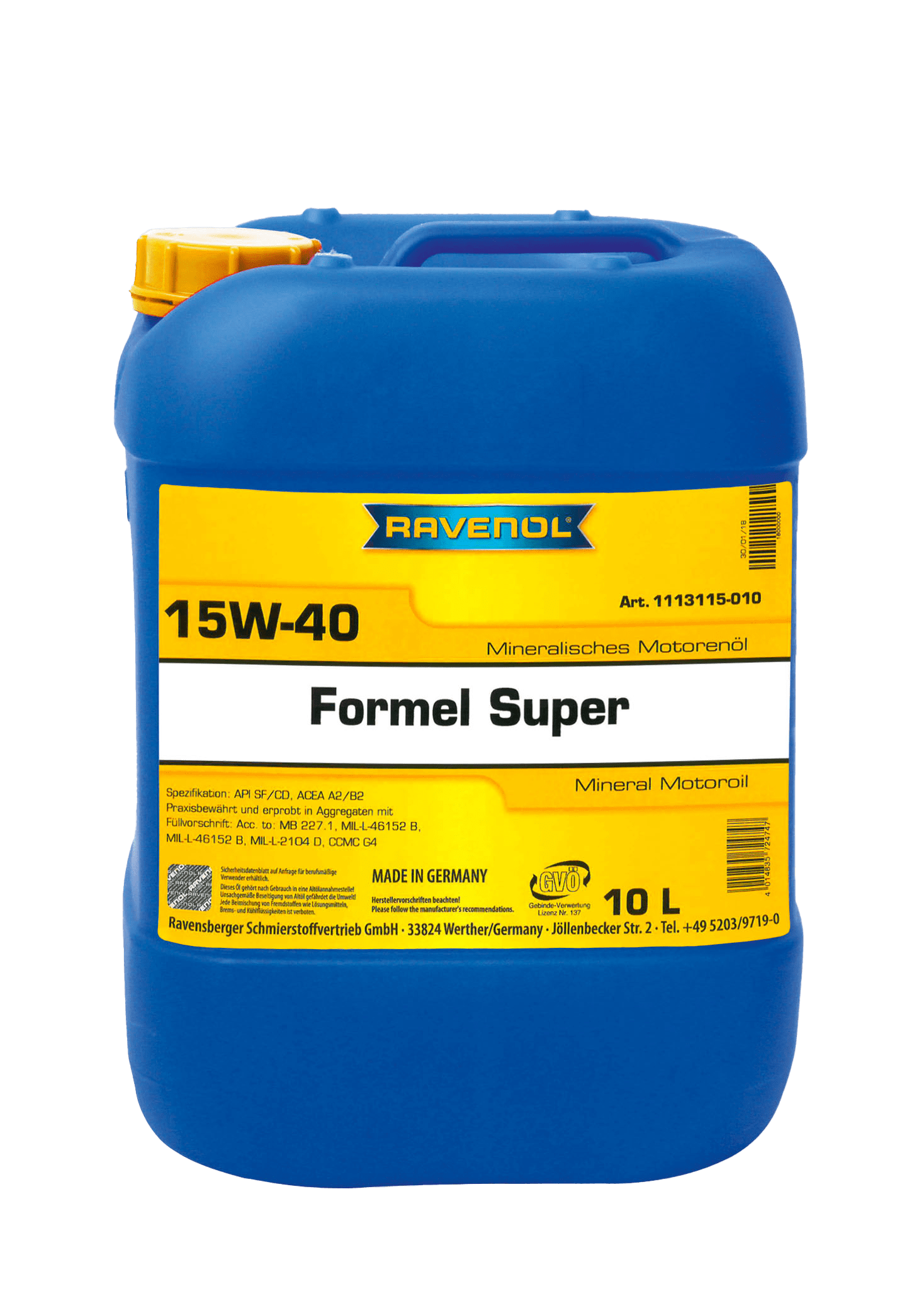 Моторное масло Ravenol Formel Super SAE 15W-40, 10л