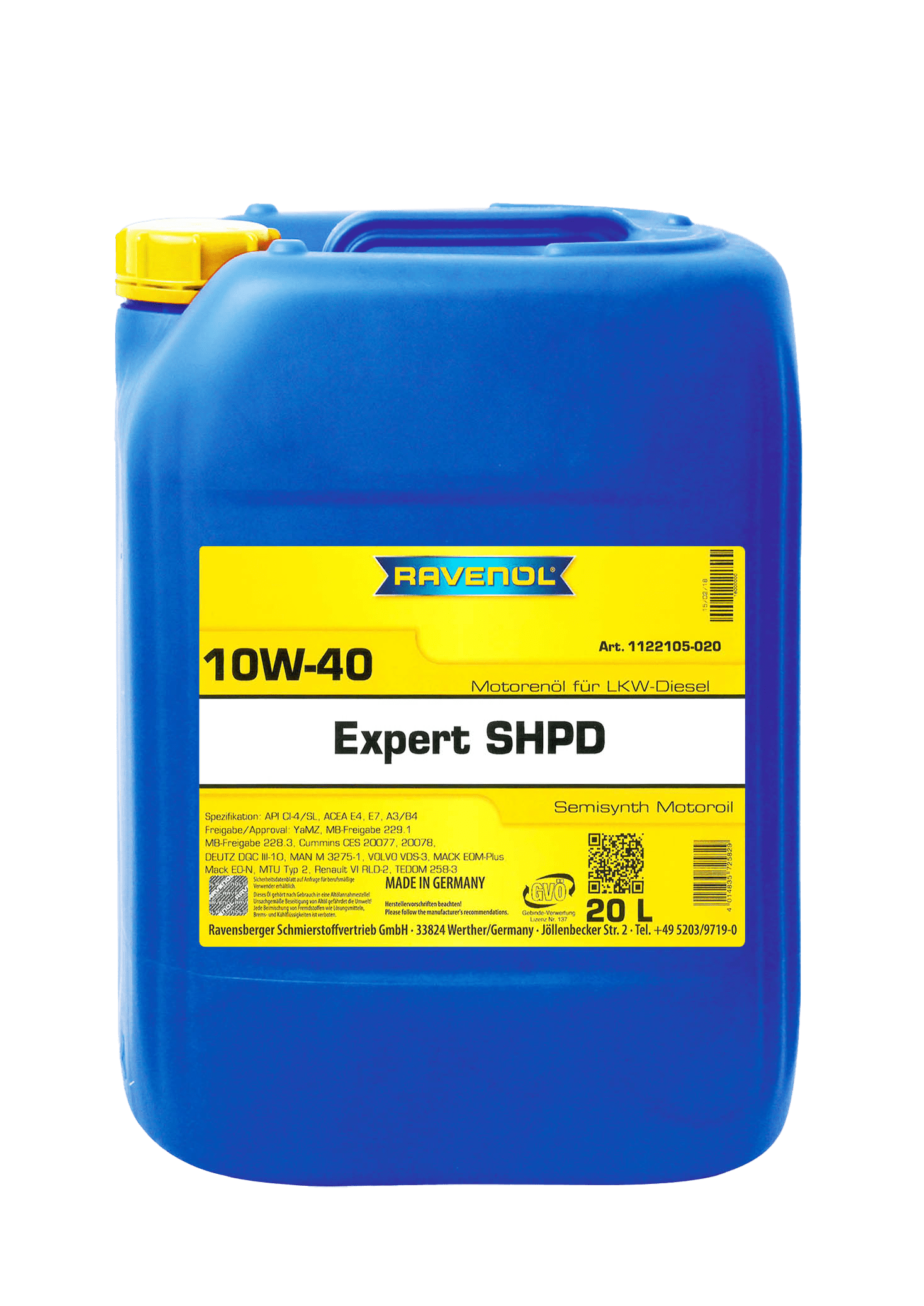 Моторное масло Ravenol Expert SHPD SAE 10W-40, 20л