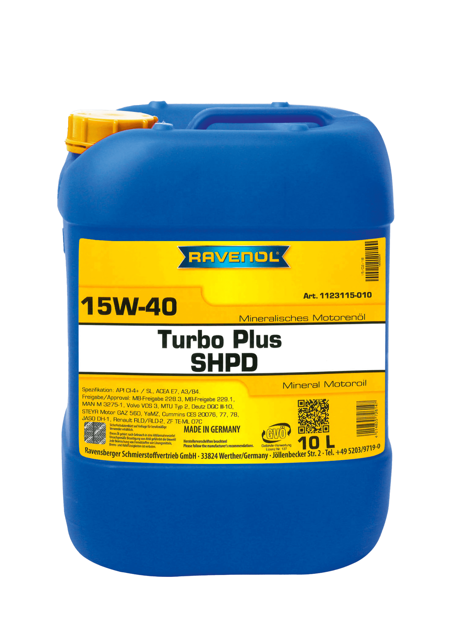 Моторное масло Ravenol Turbo plus SHPD SAE 15W-40, 10л